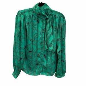 NICOLA Green Paisley Tie-Neck Blouse